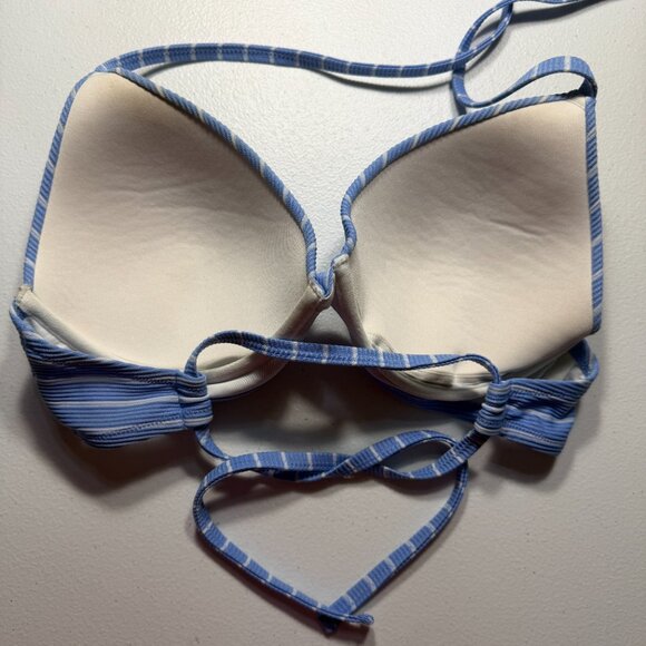 Shade & Shore 34DD Push-Up Bikini Top – Blue Striped Halter Swim Top - Picture 2 of 3